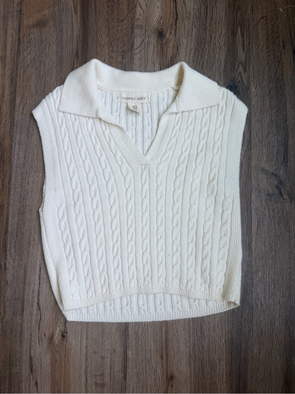 Cream Cable Knit Sleeveless Polo Sweater